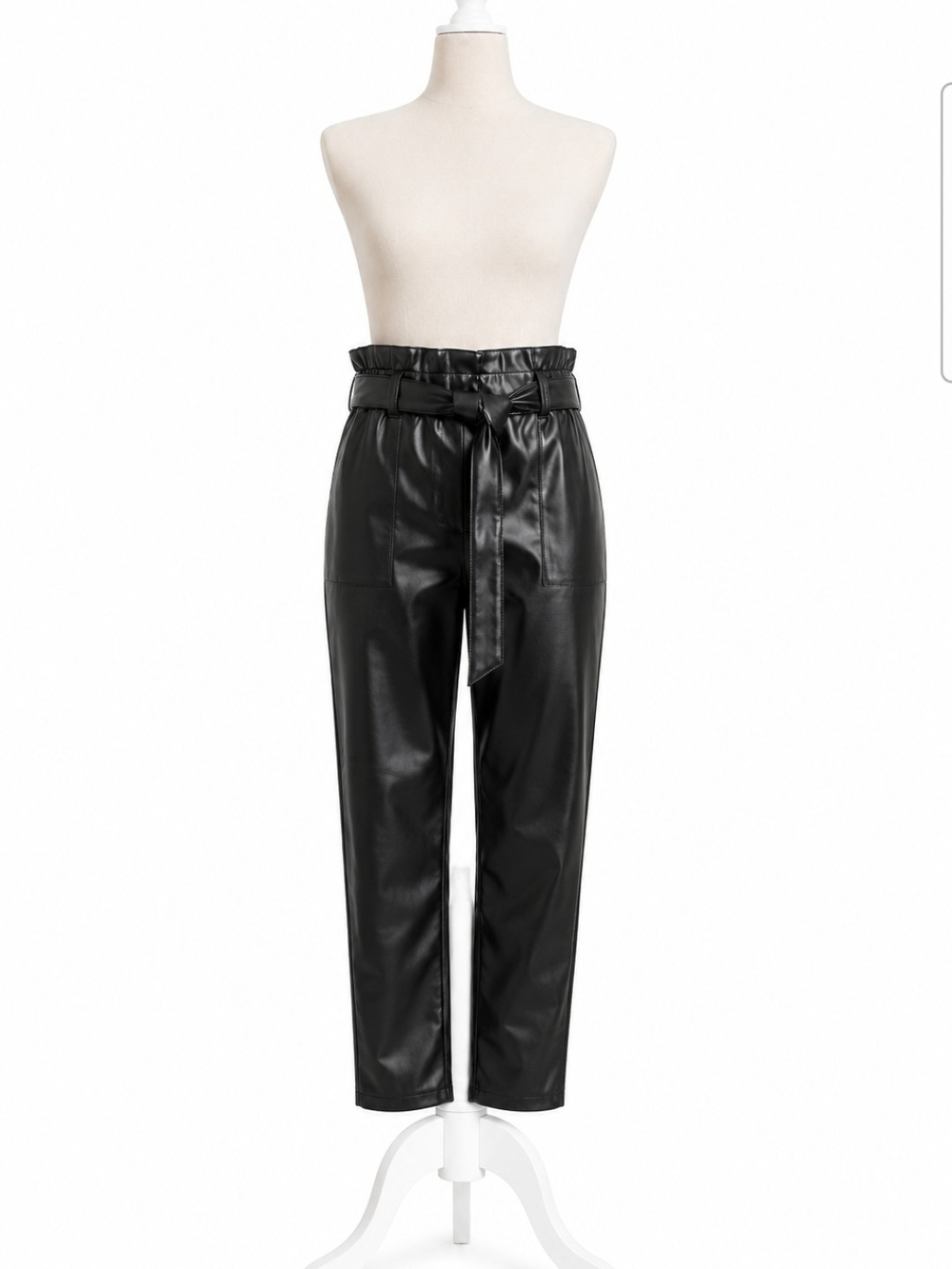 Bar III Black Pants Womens 6 Paperbag Waist Belted Straight Leg